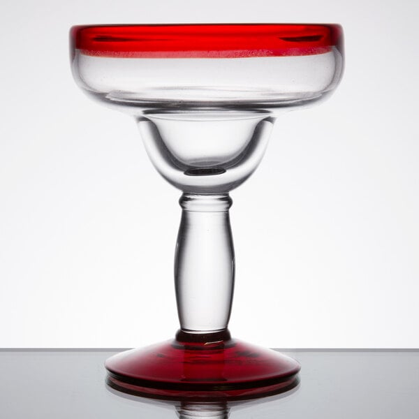 Libbey Aruba 12 oz. Margarita Glass with Red Rim and Base - Sample