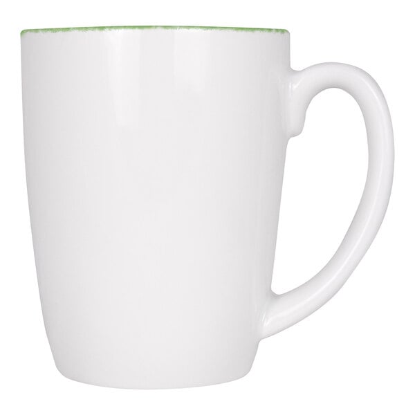 International Tableware Provincial 11 oz. White Porcelain Mug with Sponged Green Rim - 24/Case