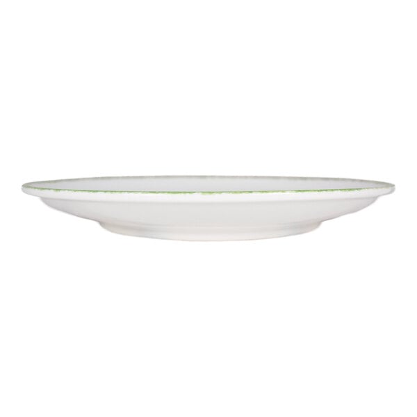 International Tableware Provincial 10" White Porcelain Coupe Plate with Sponged Green Rim - 24/Case