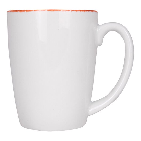 International Tableware Provincial 11 oz. White Porcelain Mug with Sponged Red Rim - 24/Case