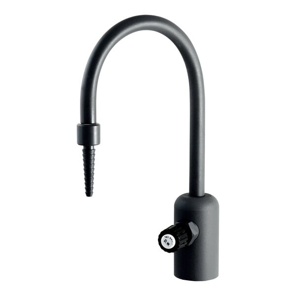 A black PVC T&S faucet with a polypropylene handle and a white circle.