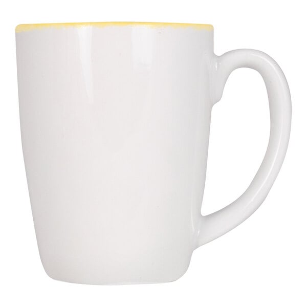 International Tableware Provincial 11 oz. White Porcelain Mug with Sponged Yellow Rim - 24/Case
