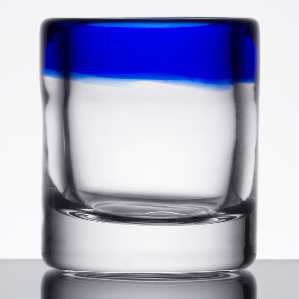 Libbey Aruba 2.5 oz. Shot Glass with Cobalt Blue Rim - Sample