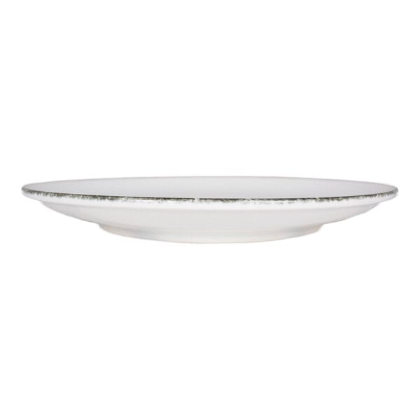 International Tableware Provincial 12" White Porcelain Coupe Plate with Sponged Charcoal Rim - 12/Case
