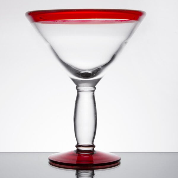 Libbey Aruba 15 oz. Martini Glass with Red Rim and Base - Sample