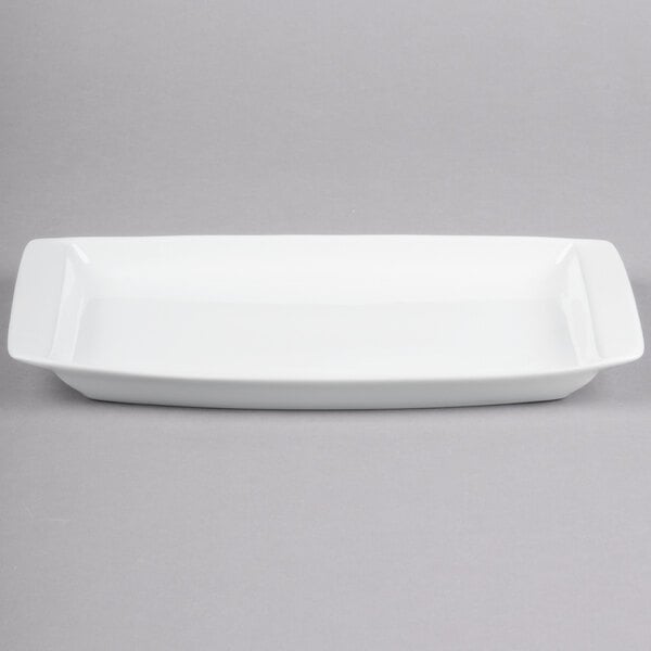 Libbey Chef's Selection 13 1/4" x 7 1/2" Aluma White Porcelain Handled Tray - Sample