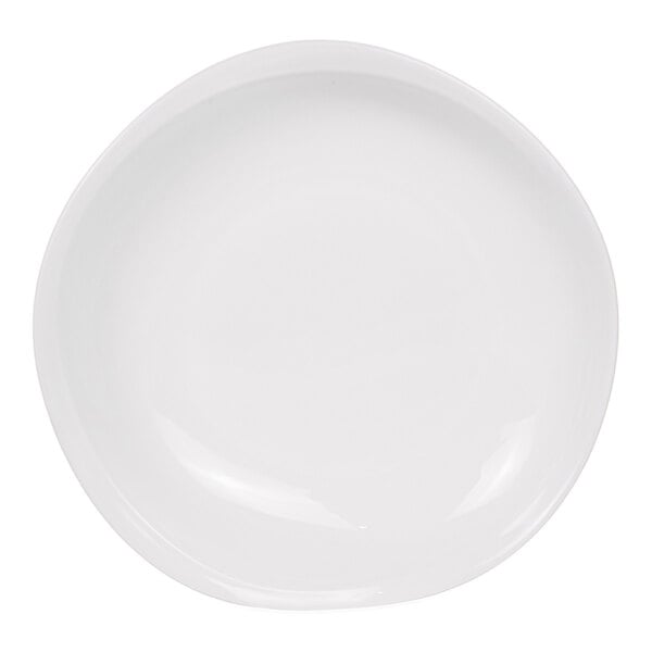A round, bright white bowl with a slightly irregular, organic shape.