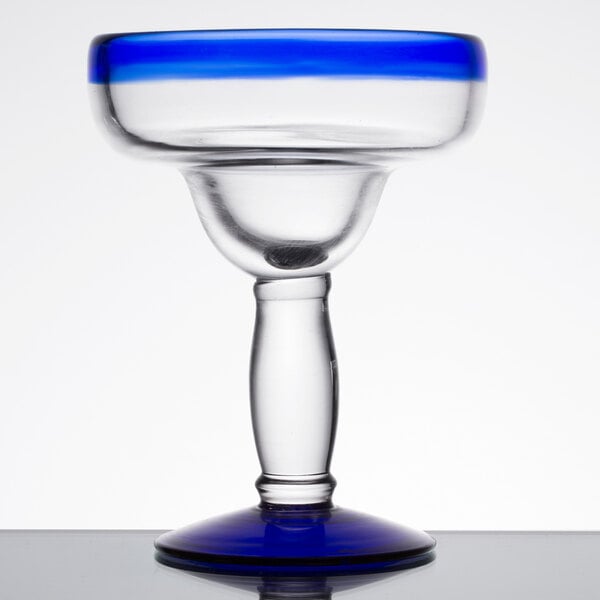 Libbey Aruba 12 oz. Margarita Glass with Cobalt Blue Rim and Base - Sample