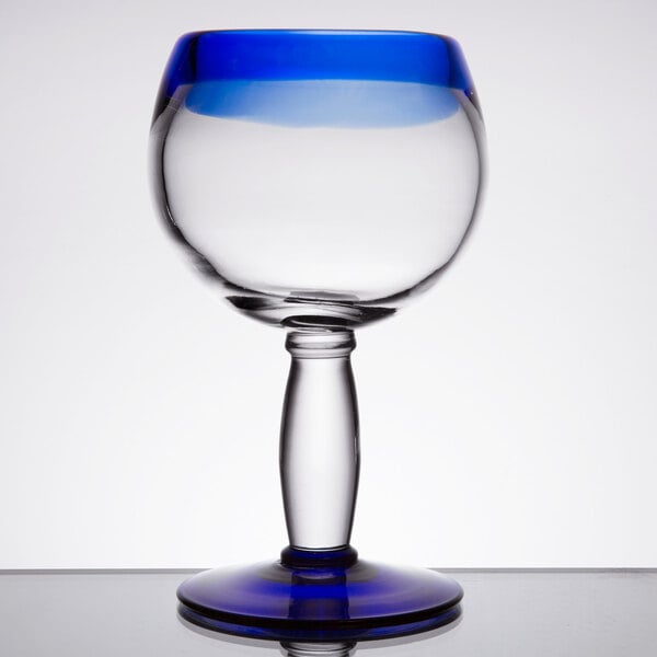 Libbey Aruba 16 oz. Round Cocktail Glass with Cobalt Blue Rim and Base - Sample