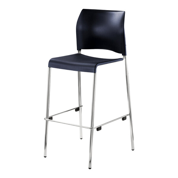 National Public Seating 8800 Series Cafetorium Stackable Bar Stool with Navy Seat and Back