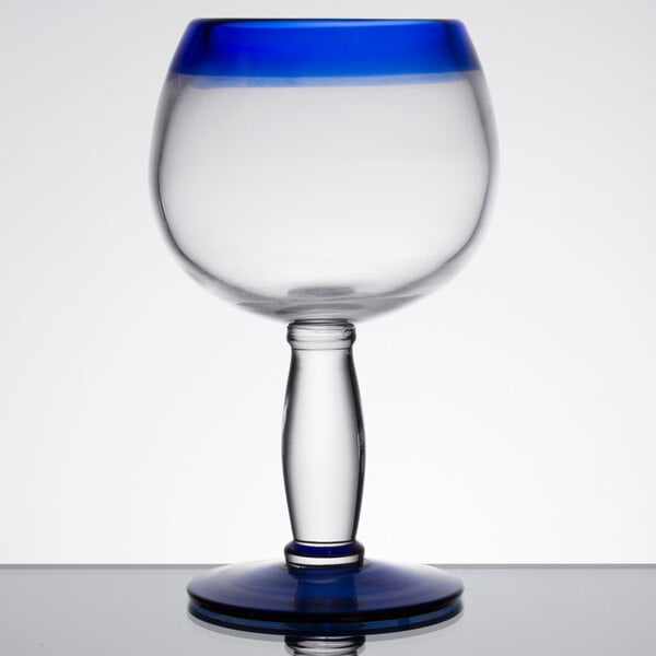 Libbey Aruba 21 oz. Round Cocktail Glass with Cobalt Blue Rim and Base - Sample