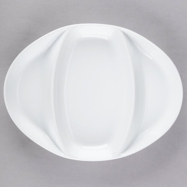 Libbey Chef's Selection II 11" x 8 1/4" Ultra Bright White Porcelain Divided Platter - Sample