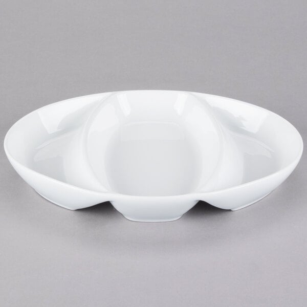 Libbey Chef's Selection II 11" x 8 1/4" Ultra Bright White Porcelain Divided Platter - Sample