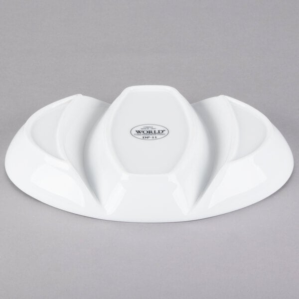 Libbey Chef's Selection II 11" x 8 1/4" Ultra Bright White Porcelain Divided Platter - Sample