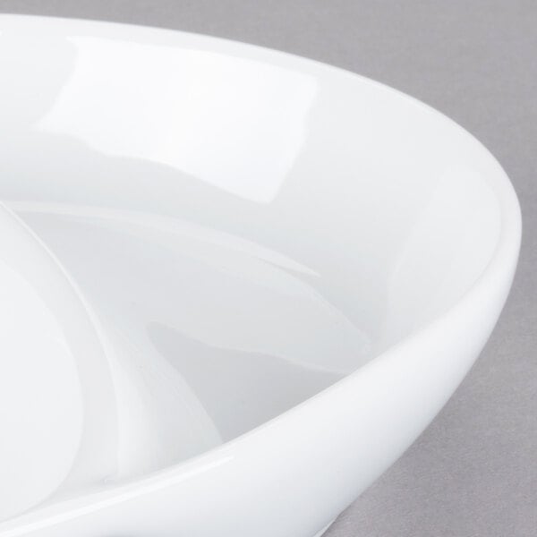 Libbey Chef's Selection II 11" x 8 1/4" Ultra Bright White Porcelain Divided Platter - Sample