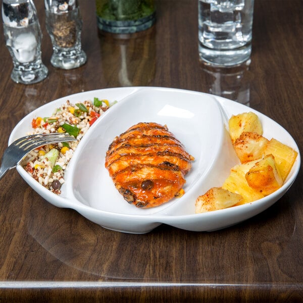 Libbey Chef's Selection II 11" x 8 1/4" Ultra Bright White Porcelain Divided Platter - Sample