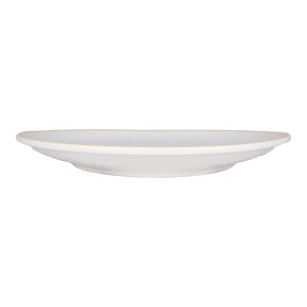 International Tableware Provincial 12" White Porcelain Coupe Plate with Sponged Yellow Rim - 12/Case