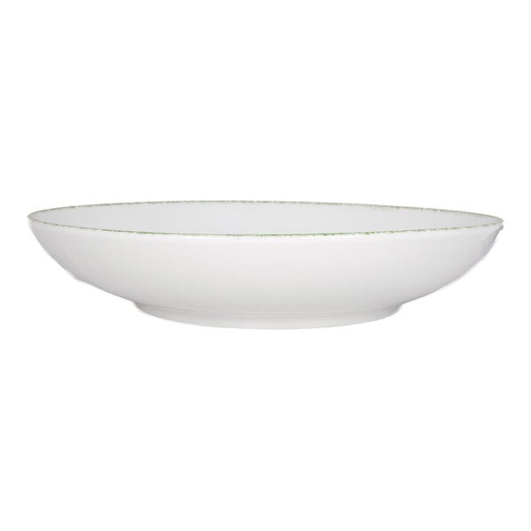 International Tableware Provincial 22 oz. White Porcelain Bowl with Sponged Green Rim - 12/Case