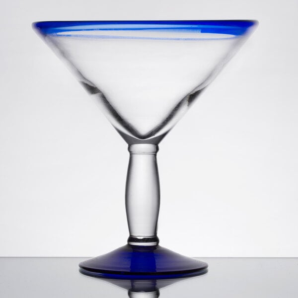Libbey Aruba 24 oz. Martini Glass with Cobalt Rim and Base - Sample