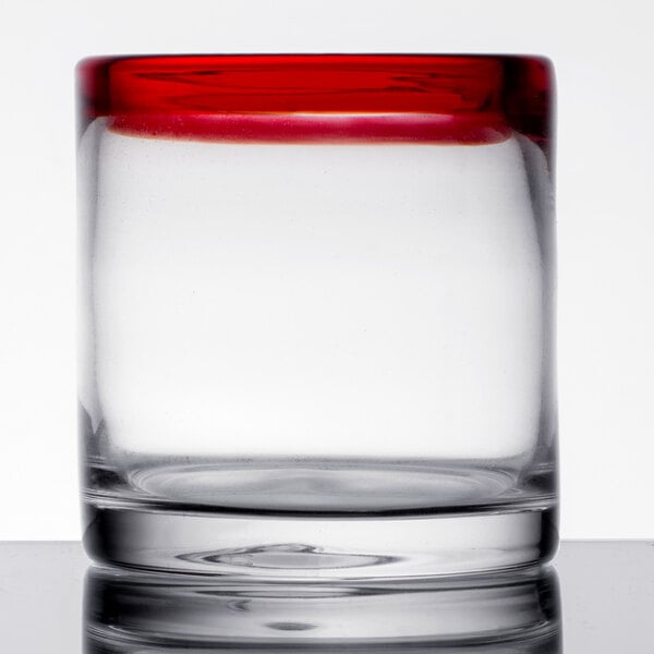 Libbey Aruba 12 oz. Rocks / Old Fashioned Glass with Red Rim - Sample