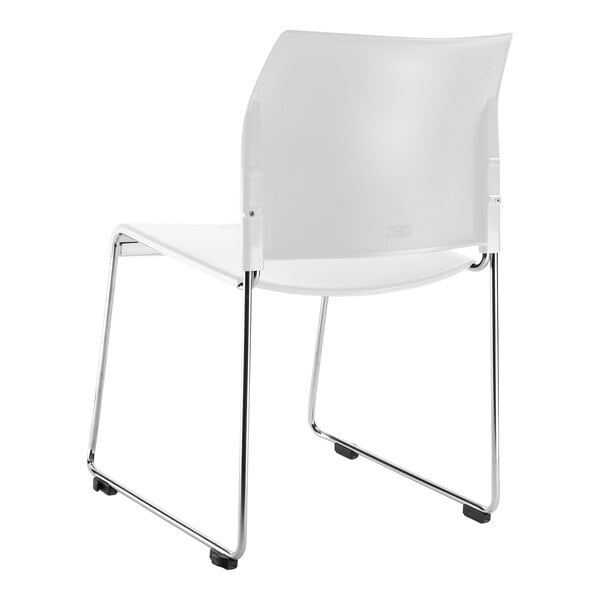 National Public Seating 8800 Series Cafetorium White Stackable Chair with Chrome Frame and Sled Base