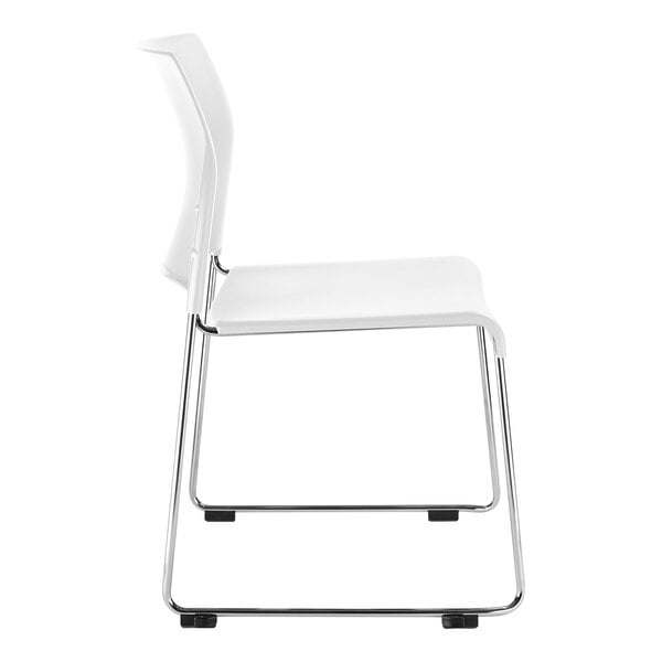 National Public Seating 8800 Series Cafetorium White Stackable Chair with Chrome Frame and Sled Base