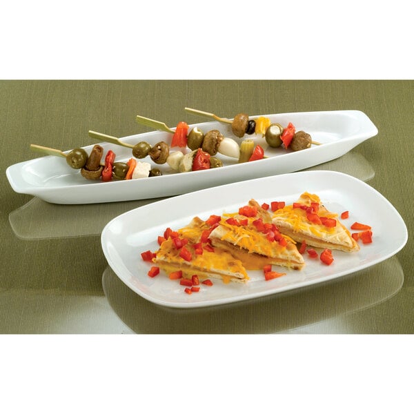 Libbey Chef's Selection II 17 1/4" x 4" Ultra Bright White Porcelain Canoe Tray - Sample
