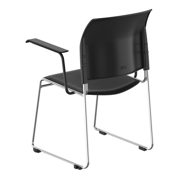 National Public Seating 8700 Series Black Stackable Cafetorium Chair with Chrome Frame and Black Arms