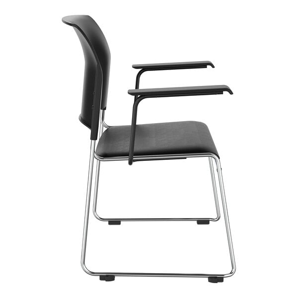 National Public Seating 8700 Series Black Stackable Cafetorium Chair with Chrome Frame and Black Arms