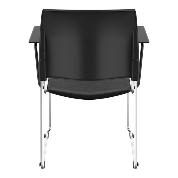 National Public Seating 8700 Series Black Stackable Cafetorium Chair with Chrome Frame and Black Arms
