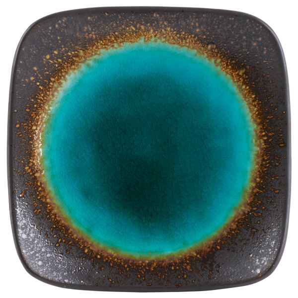 Libbey Hakone 6 1/4" Square Stoneware Plate with Round Detailing - Sample
