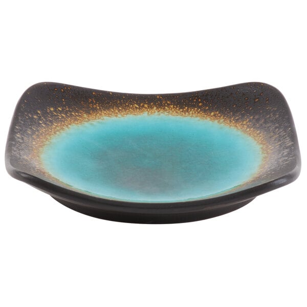 Libbey Hakone 6 1/4" Square Stoneware Plate with Round Detailing - Sample