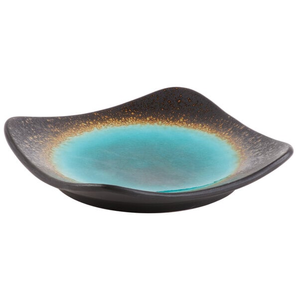Libbey Hakone 6 1/4" Square Stoneware Plate with Round Detailing - Sample