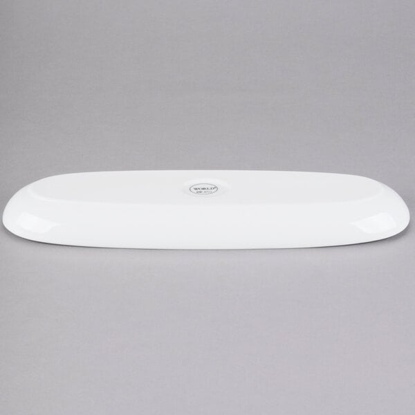 Libbey Chef's Selection II 14" x 4 1/4" Ultra Bright White Porcelain Coupe Tray - Sample