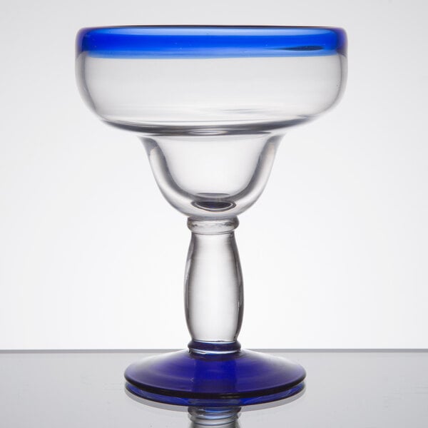 Libbey Aruba 16 oz. Margarita Glass with Cobalt Blue Rim and Base - Sample