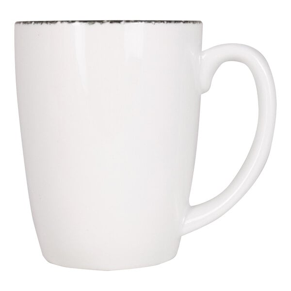 International Tableware Provincial 11 oz. White Porcelain Mug with Sponged Charcoal Rim - 24/Case