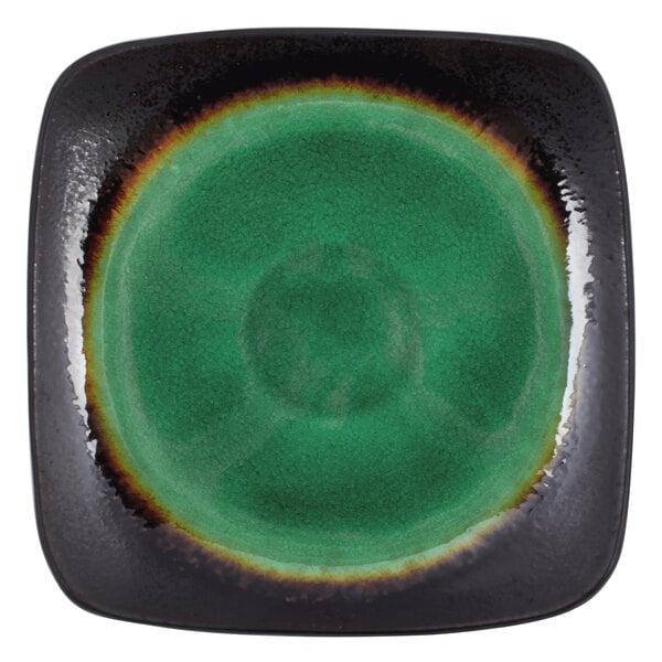 Libbey Hakone 10 1/2" Square Stoneware Plate with Round Detailing - Sample