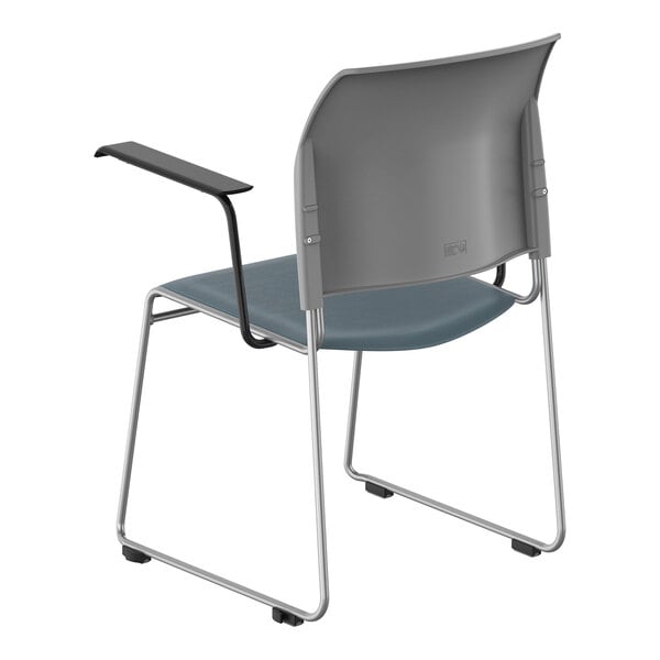 National Public Seating 8700 Series Gray / Blue Stackable Cafetorium Chair with Chrome Frame and Black Arms