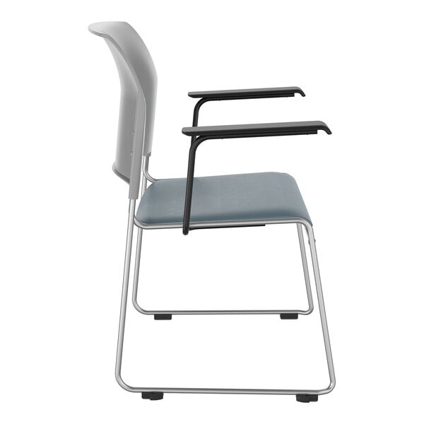 National Public Seating 8700 Series Gray / Blue Stackable Cafetorium Chair with Chrome Frame and Black Arms