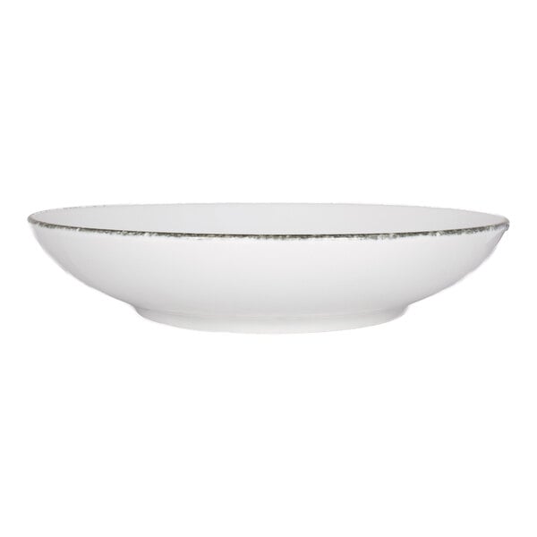 International Tableware Provincial 22 oz. White Porcelain Bowl with Sponged Charcoal Rim - 12/Case