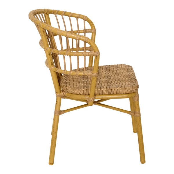 BFM Roatan Aluminum Outdoor Stackable Arm Chair with Synthetic Wicker Seat and Back