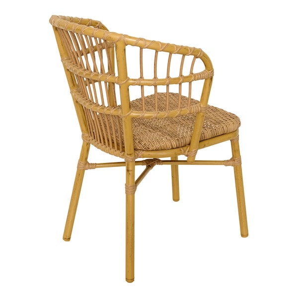 BFM Roatan Aluminum Outdoor Stackable Arm Chair with Synthetic Wicker Seat and Back