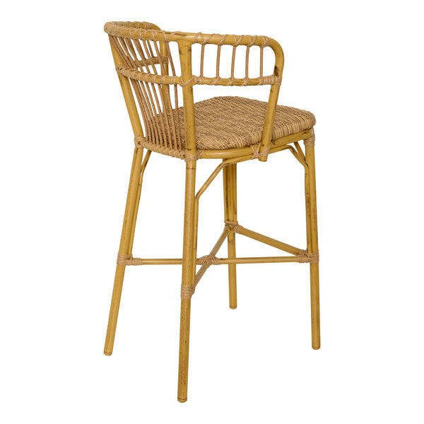 BFM Roatan Aluminum Outdoor Stackable Arm Bar Stool with Synthetic Wicker Seat and Back