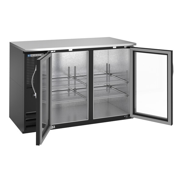 Beverage-Air BBN48HC-G-B-ALT 48" Black ADA Compliant Underbar Height Shallow Depth Glass Swing Door Back Bar Refrigerator with Right-Side Compressor