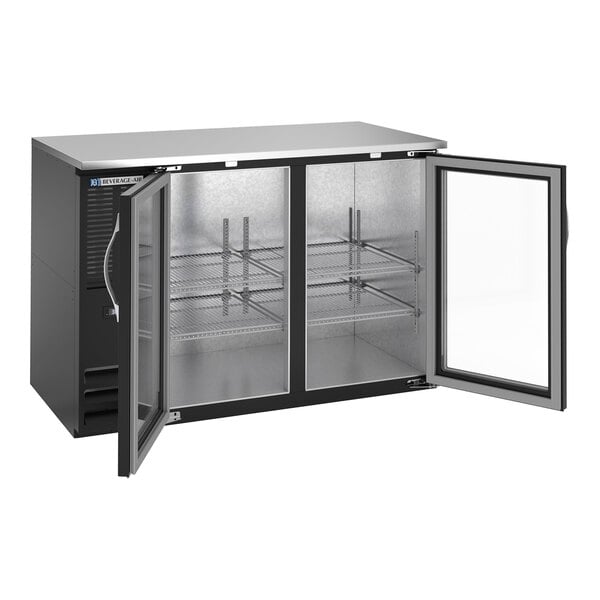 Beverage-Air BBN48HC-G-B 48" Black ADA Compliant Underbar Height Shallow Depth Glass Swing Door Back Bar Refrigerator