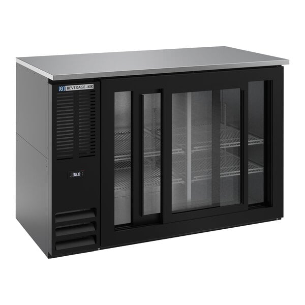 Beverage-Air BBN48HC-GS-B-ALT 48" Black ADA Compliant Underbar Height Shallow Depth Glass Sliding Door Back Bar Refrigerator with Right-Side Compressor