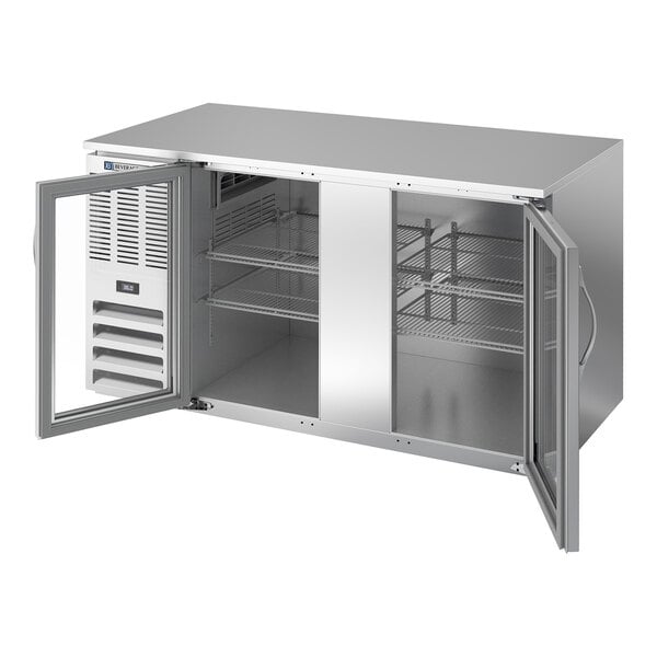 Beverage-Air BB58HC-FG-S 58" Stainless Steel ADA Compliant Underbar Height Glass Swing Door Food-Rated Back Bar Refrigerator