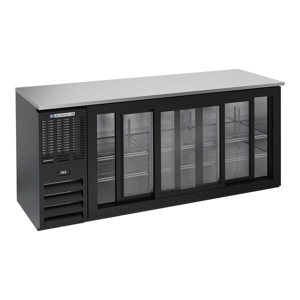 Beverage-Air BBN72HC-GS-B 72" Black ADA Compliant Underbar Height Shallow Depth Glass Sliding Door Back Bar Refrigerator