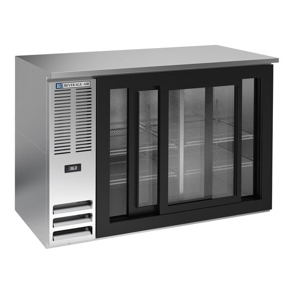Beverage-Air BBN48HC-GS-S-ALT 48" Stainless Steel ADA Compliant Underbar Height Shallow Depth Glass Sliding Door Back Bar Refrigerator with Right-Side Compressor