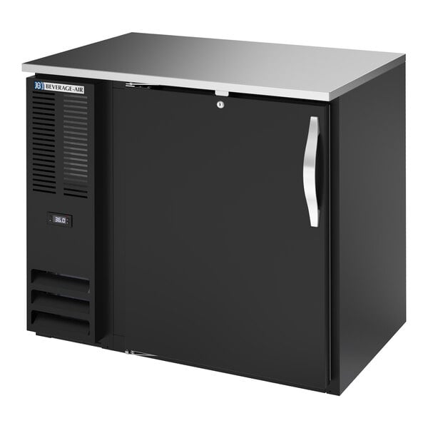 Beverage-Air BBN36HC-B-ALT 36" Black ADA Compliant Underbar Height Shallow Depth Solid Swing Door Back Bar Refrigerator with Right-Side Compressor